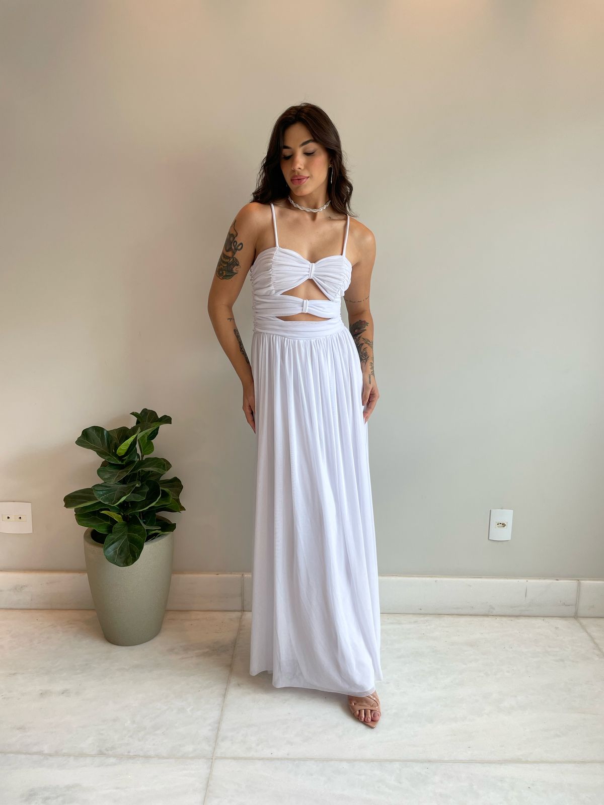 Vestido Longo Marina Branco microtule