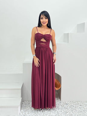 Vestido Longo Marina Marsala microtule