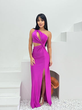 Vestido Longo Suelen Acetinado Fucsia