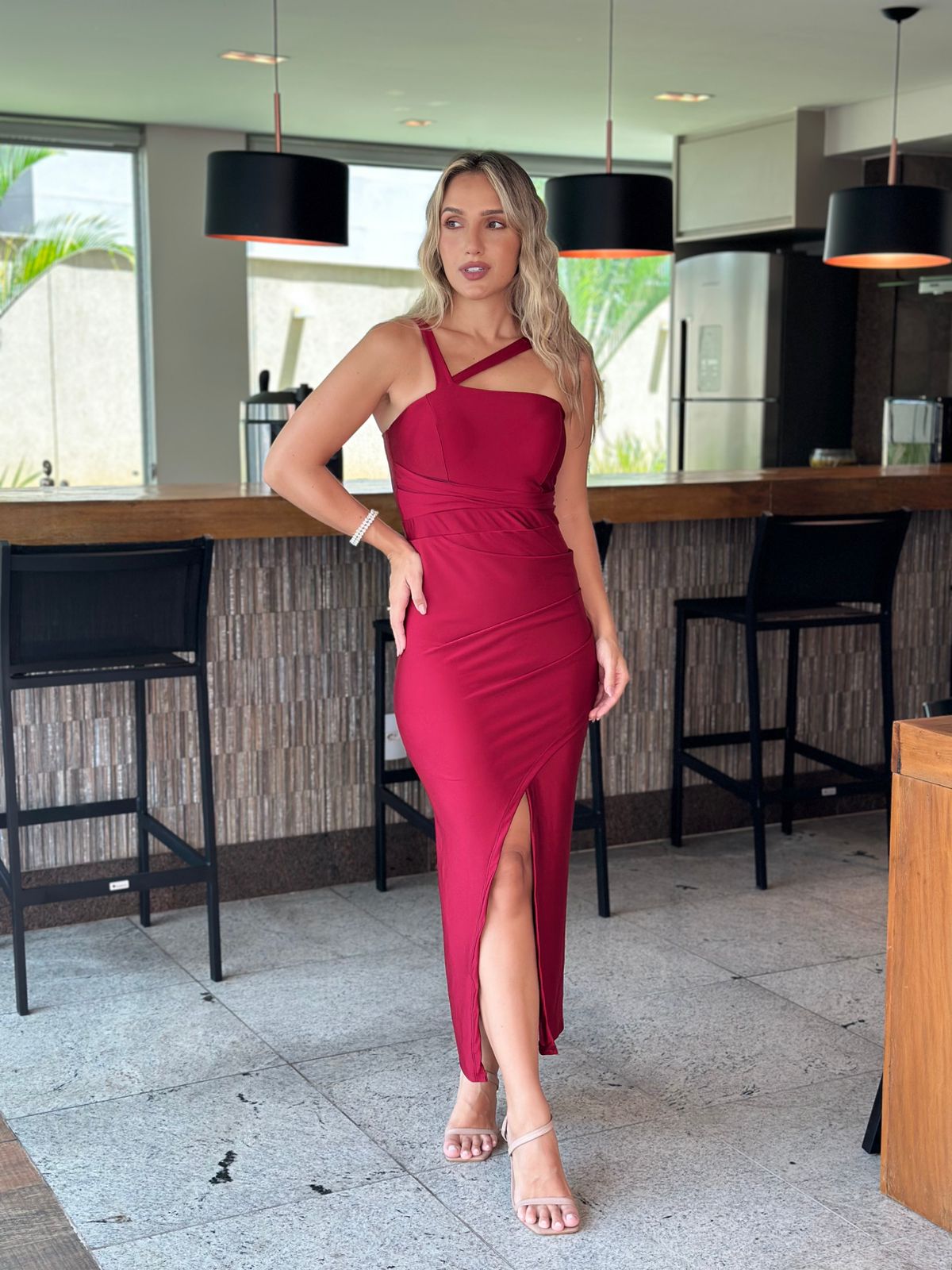 Vestido Midi Alana Vermelho Jersey Br